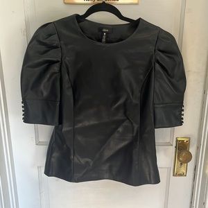 NWOT Aqua leather shell top mid sleeve zipper back black size S